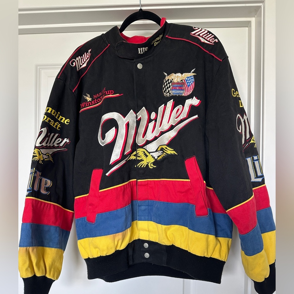 Vintage Miller Brewing Jeff Hamilton Car Racing Jacket NASCAR Winston Cup